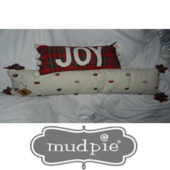 Mud Pie red tartan lumbar & Skinny tartan Pompom tassel 2pc Pillows set🆕SHIP⚡🚚 - Picture 1 of 16